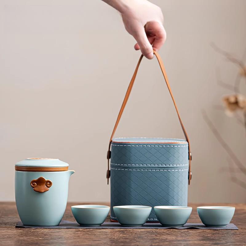 Ru Kiln Portable Travel Tea Set High-end Quick Cup Teacup One Person Outdoor Camping Tea Drinking Equipment