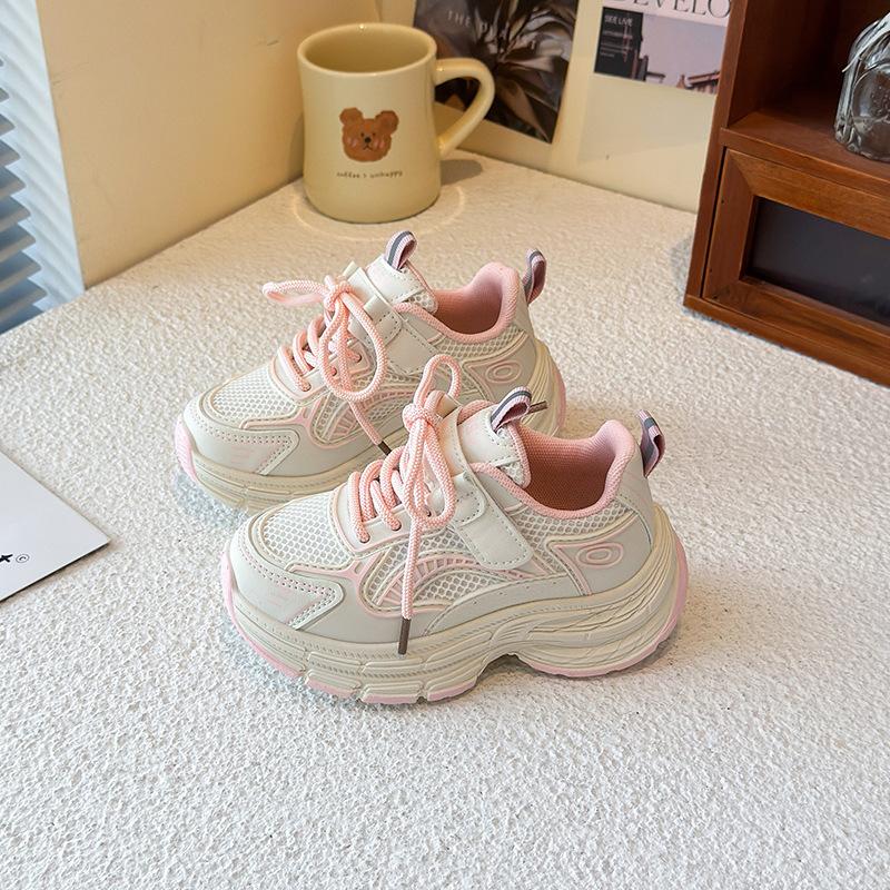 

Girls sneakers 2025 spring and autumn popular mesh breathable non-slip children medium and older boys soft-soled dad shoes 26