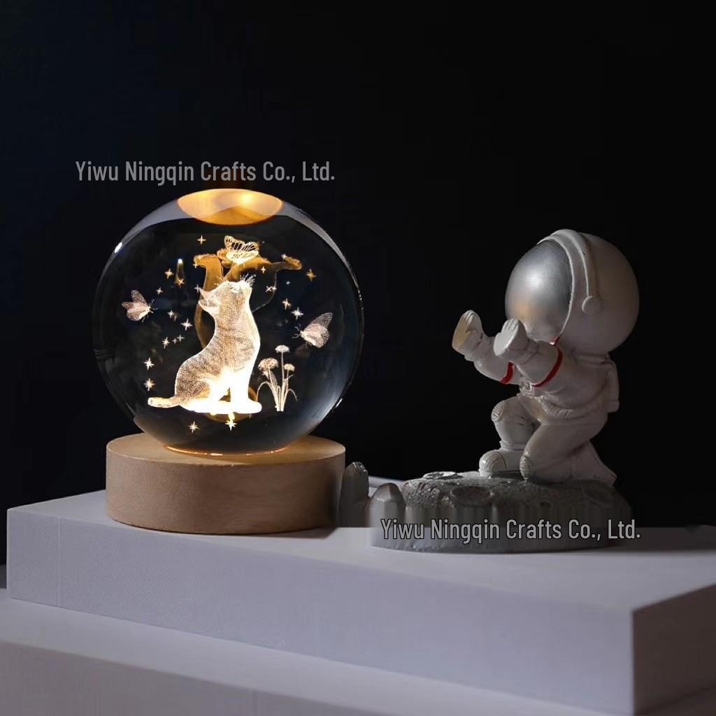 3D Carved Rose Crystal Ball Night Light - Luminous Glass Gift, Valentine's Day Ornaments