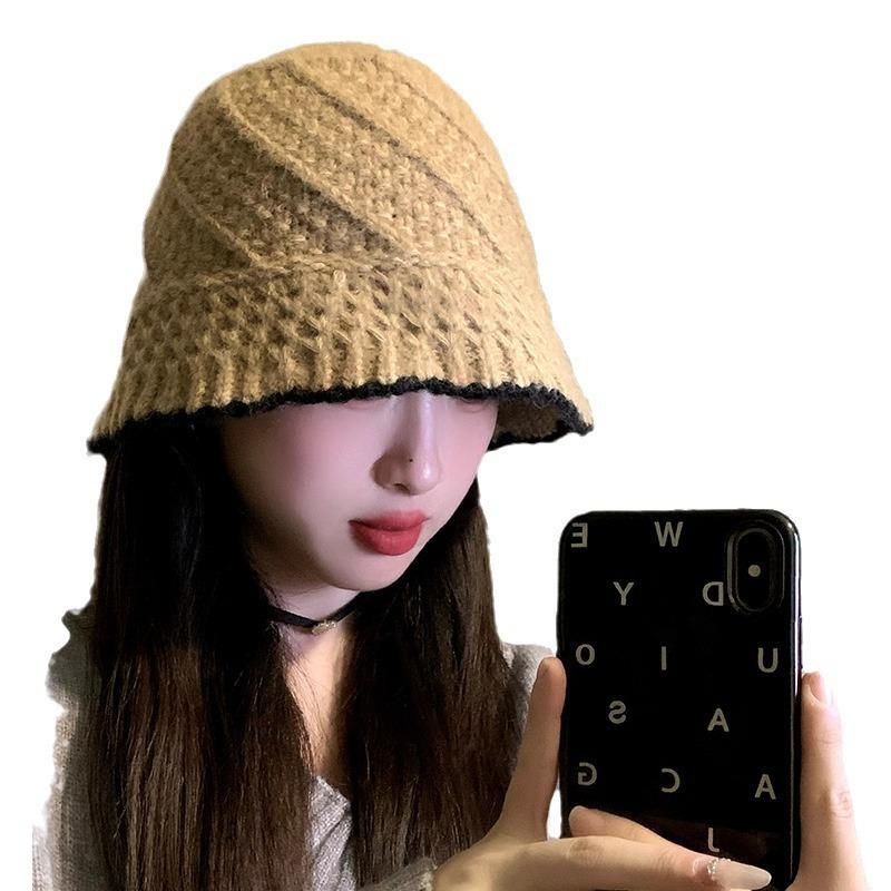 Fisherman's Hat Women's Autumn and Winter Knitted Woolen Bucket Hat Korean Style Warm Ear Protecting  Versatile and Face Enhancing Small Basin Hat
