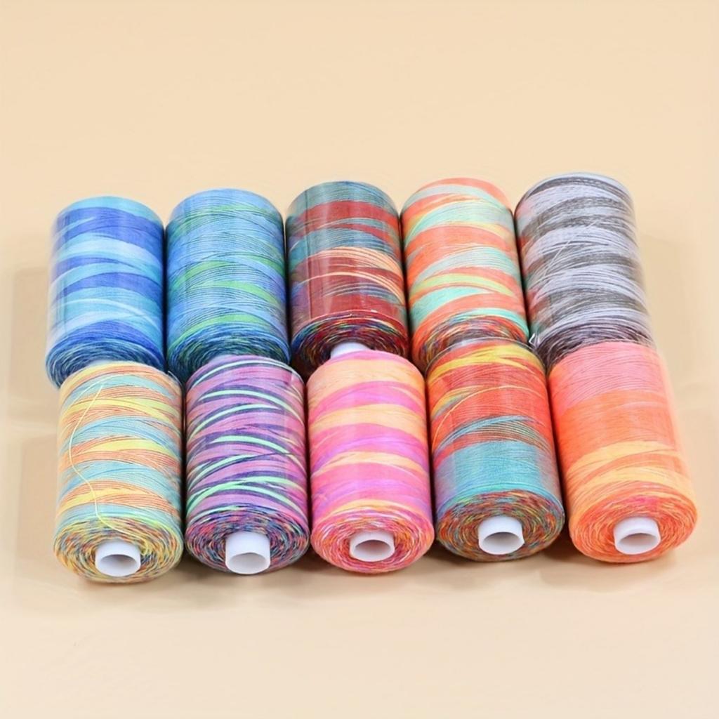 1 Box of 10 Rolls of 1000 Yards Large Size Colorful Sewing Thread for Home Sewing Machine Thread, DIY Hand Sewing Thread Sectional Dyeing