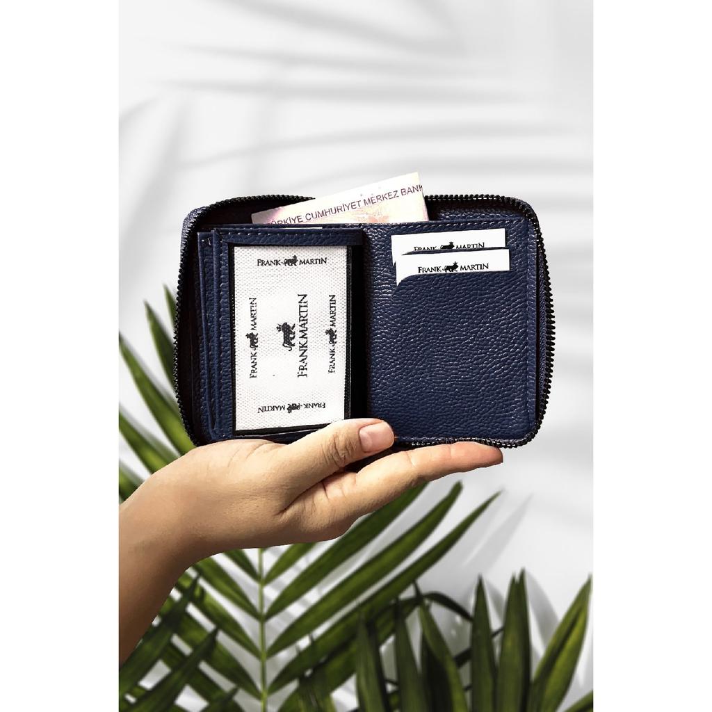 Stilvolles schwarzes Kartenetui aus Leder mit originellem Geldfach mit Reißverschluss und Geschenkbox