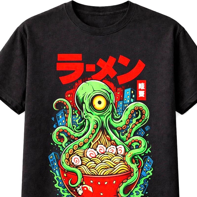 RaUnisex Octopus Monster Graphic Unisex TShirt Japanese Noodle Kaiju Tee S5XL S