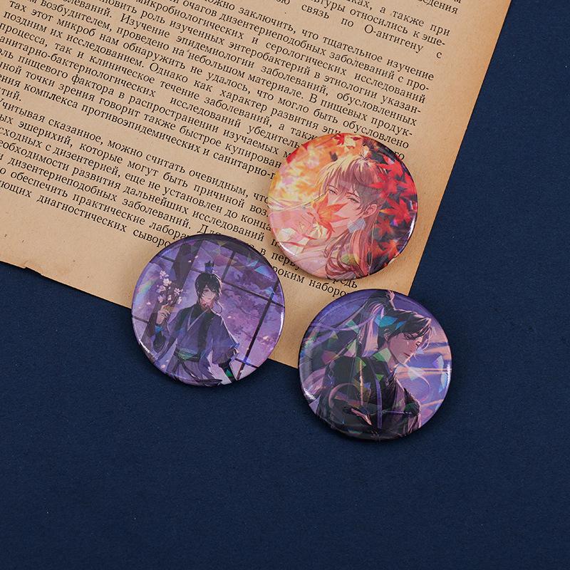 Code Iris Fanmade Silver Glitter Badge (44mm): Fu Rong, Zuo Ci, Sun Ce, Liu Bian Designs