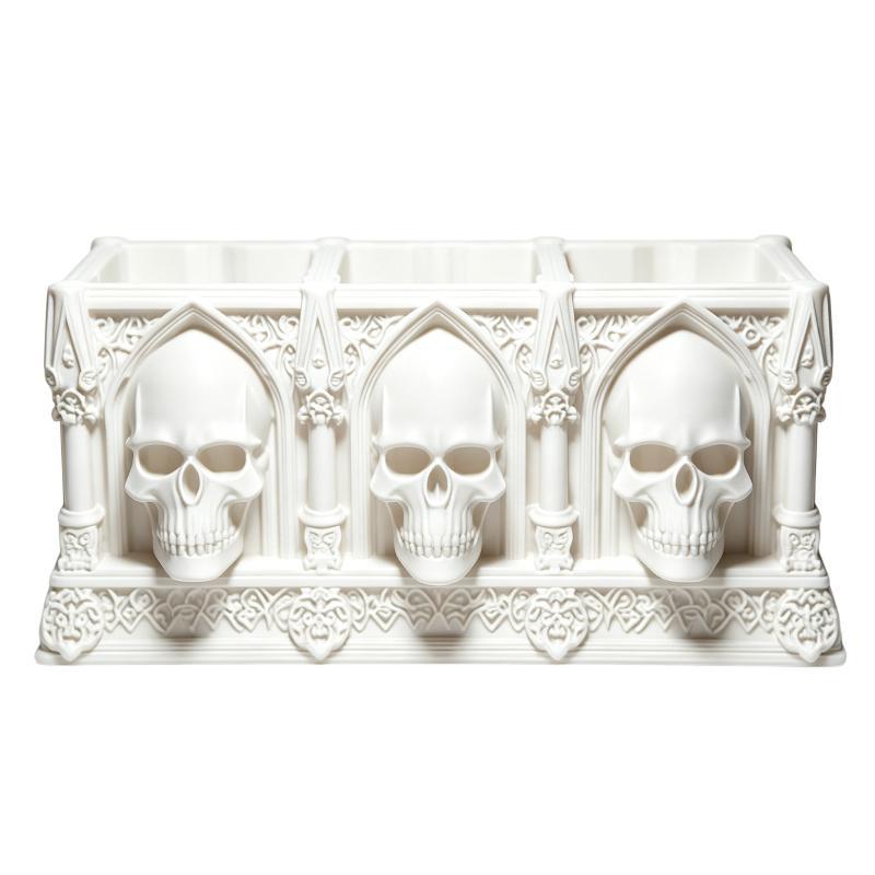 Skull Pen Holder Makeup Brush Holder 3D Printed Gothic Resin Bowl Planter Desktop Organizer Home Halloween Decor