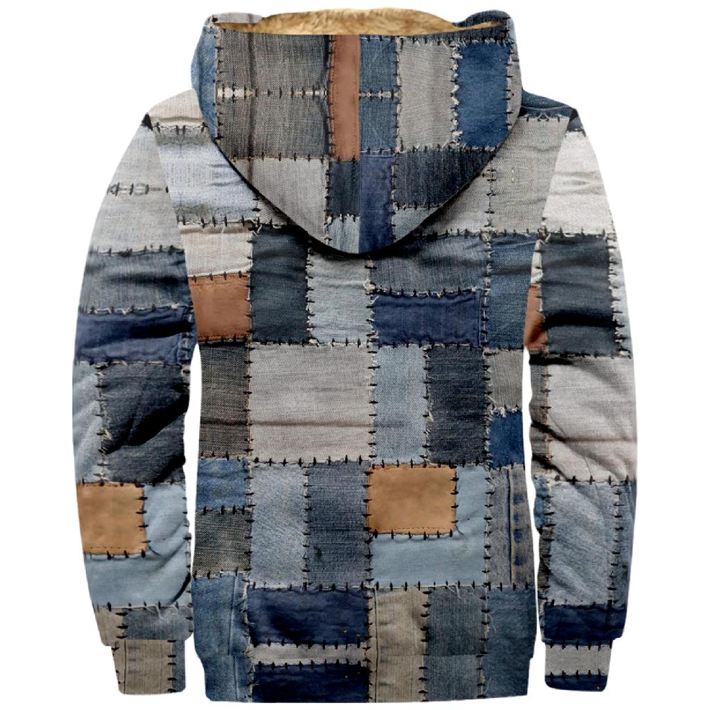 Pánská zimní tištěná fleecová bunda Cardigan na zip