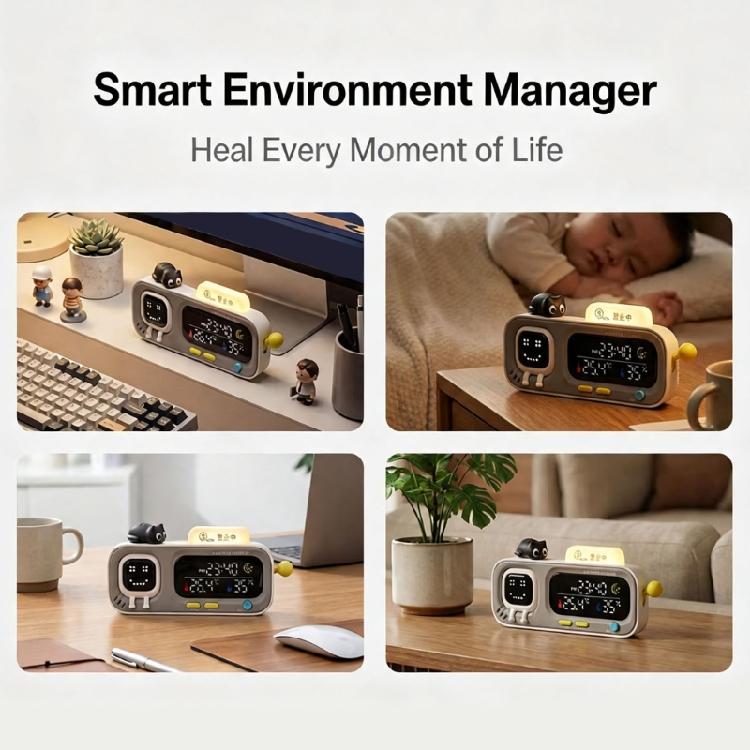 Indoor Thermometers Hygrometer Clock Rechargeable Time Temperature Moisture Screen for Bedroom Bedside Table Monitoring