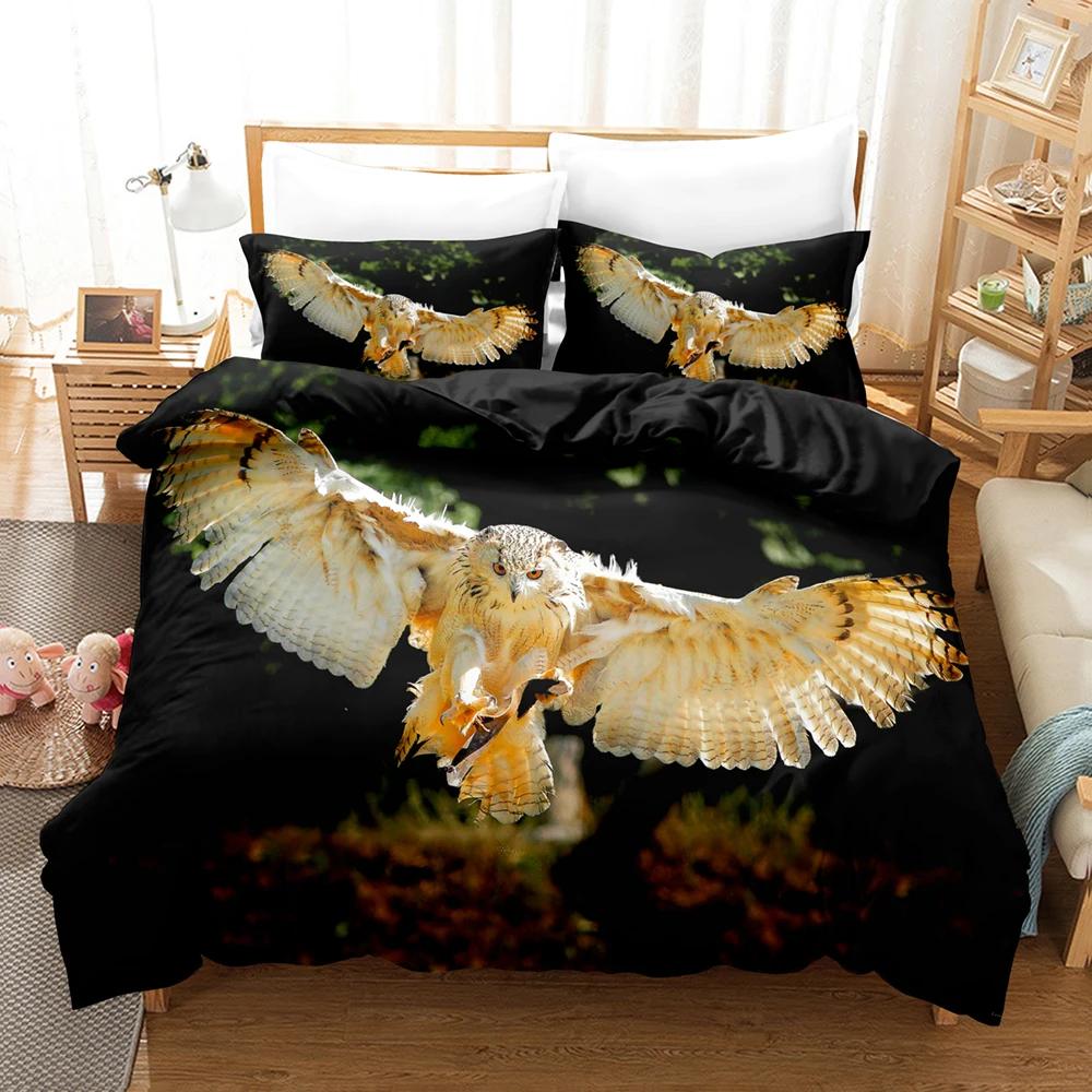 Owl Duvet Cover Set Queen Size Cute Cartoon Magic Owl Bedding Set Owl Comforter Cover for Boy Girls Cute Animal Bedspread Cover