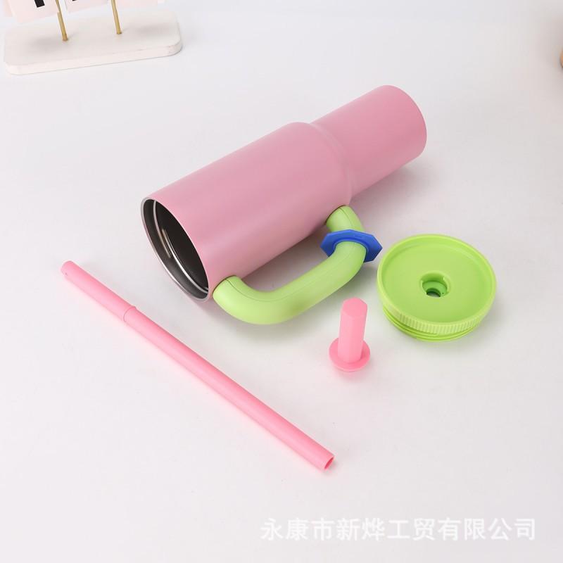 Stainless Steel Vacuum Insulated Travel Mug With Handle Straw 40oz Double Wall Cup Outdoor Office Car Use