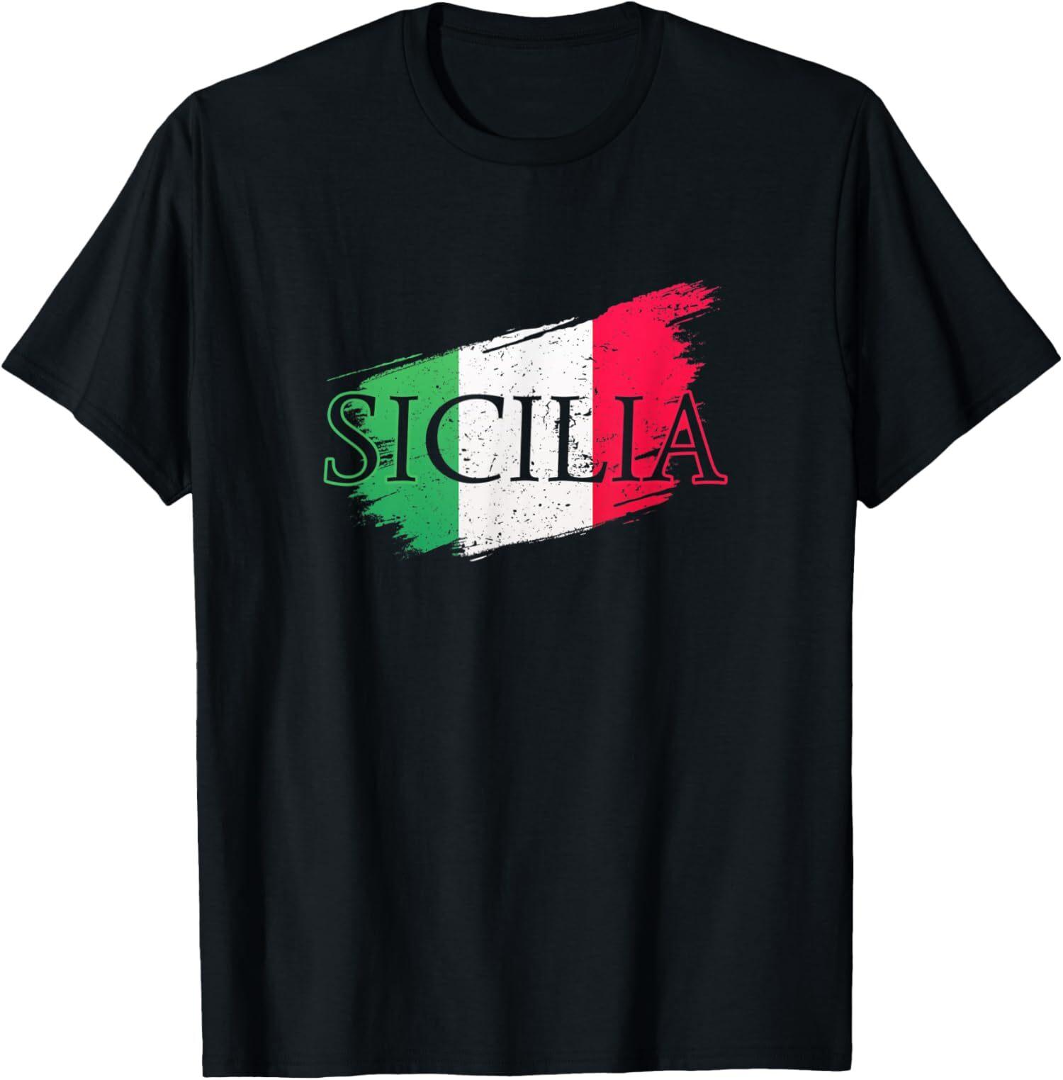 NEW LIMITED Vintage Sicilia Italy Flag Italia Italian Sicily Souvenir T-Shirt Mens Womens Tees Top Tops Tee S