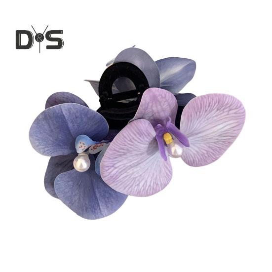 Bow Orchid Flower Decor Hair Claw Faux Pearl Inlaid Flower Hair Grip Secure Hold Back Head Hair Claw Hair Accessories