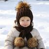 Kids Winter Warm Knitted Set Pom‑pom Hat Scarf Gloves 3‑Pcs Set Or Single Beanie Hat Windproof Ear Protection For Boys Girls Cold Weather Outdoor