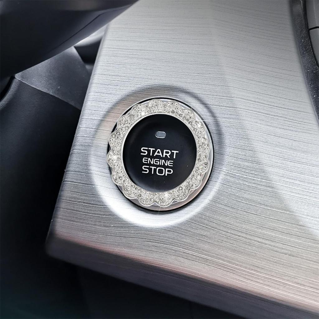 Bling Car Push to Start Button Sticker, Crystal Rhinestone Vehicle Engine Start Stop Ring Decal, Auto Interior Key Ignition Knob Ring Cover