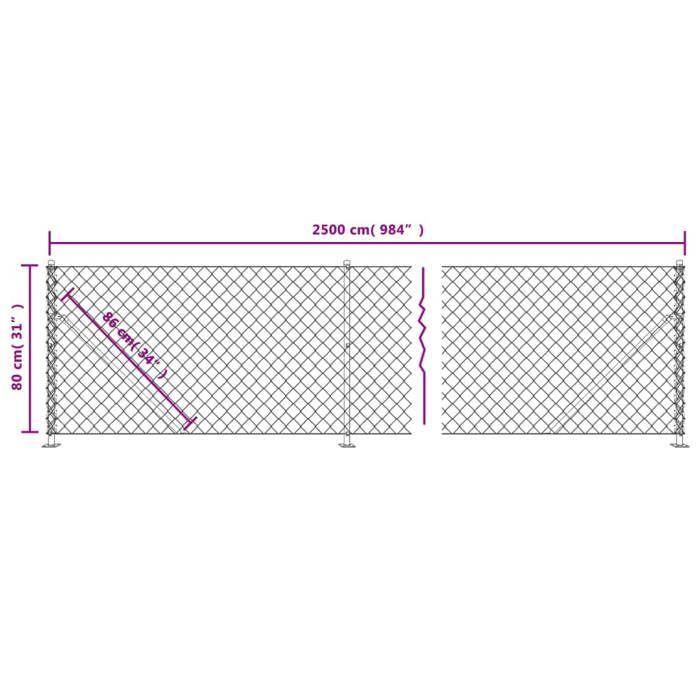 VidaXL Chain Link Fence with Flange, Decorative Fence Panel, Protective Barrier Garden Patio Outdoor, 154040