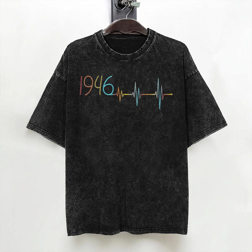 80th Birthday Born 1946 80 Year Old T Shirt Washed 100 Cotton Oversize TShirts Fashion for Men Women Streetwear Printed Tees