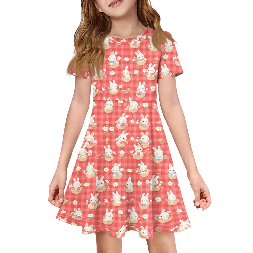 Girl Summer Dress Color & Print Short Sleeve Dress With Pocket Casual Dress Shorts Sleeve Party Dress Easter Day