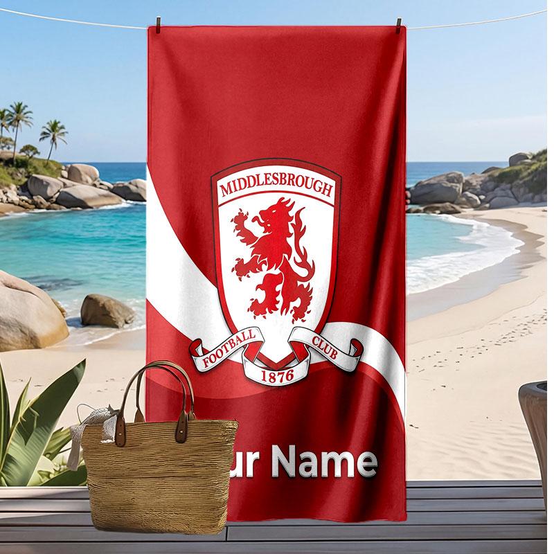 Asciugamano da Spiaggia Stampato Personalizzato Middlesbrough FC Logo Calcio Supporto Nome Personalizzato Testo Asciugamano Assorbente Per Sport Viaggio Regalo Speciale
