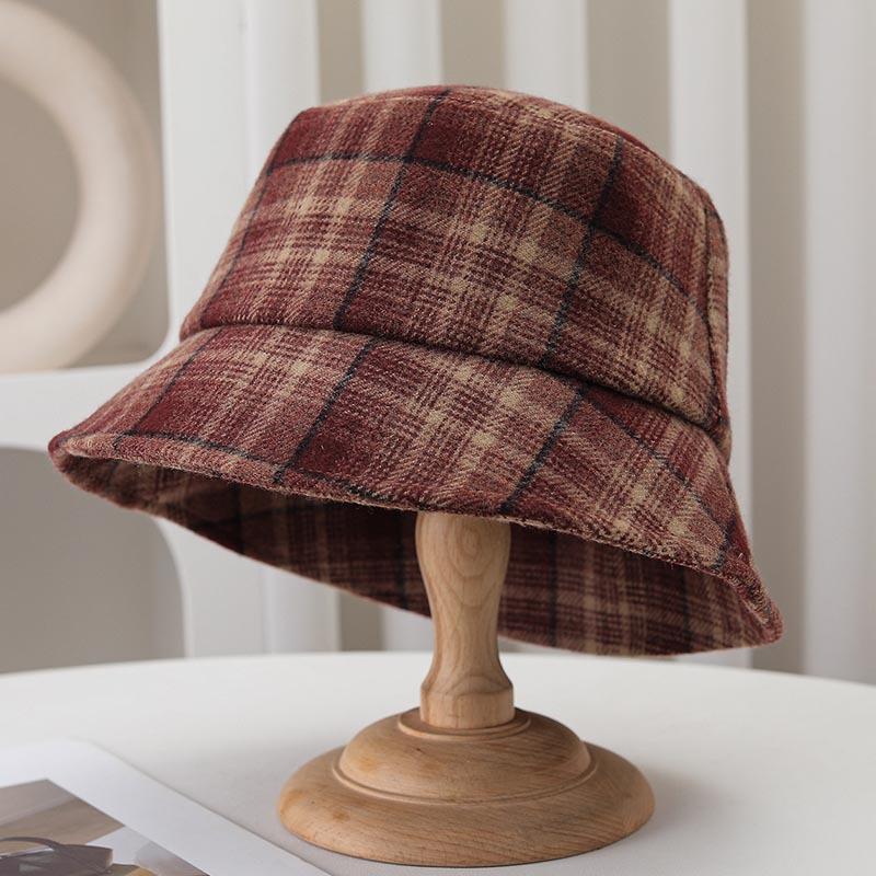 Cappello a secchiello in lana a quadri retrò da donna autunno inverno cappello a secchiello a quadri Maillard cappello a secchiello piccolo caldo viso britannico tendenza