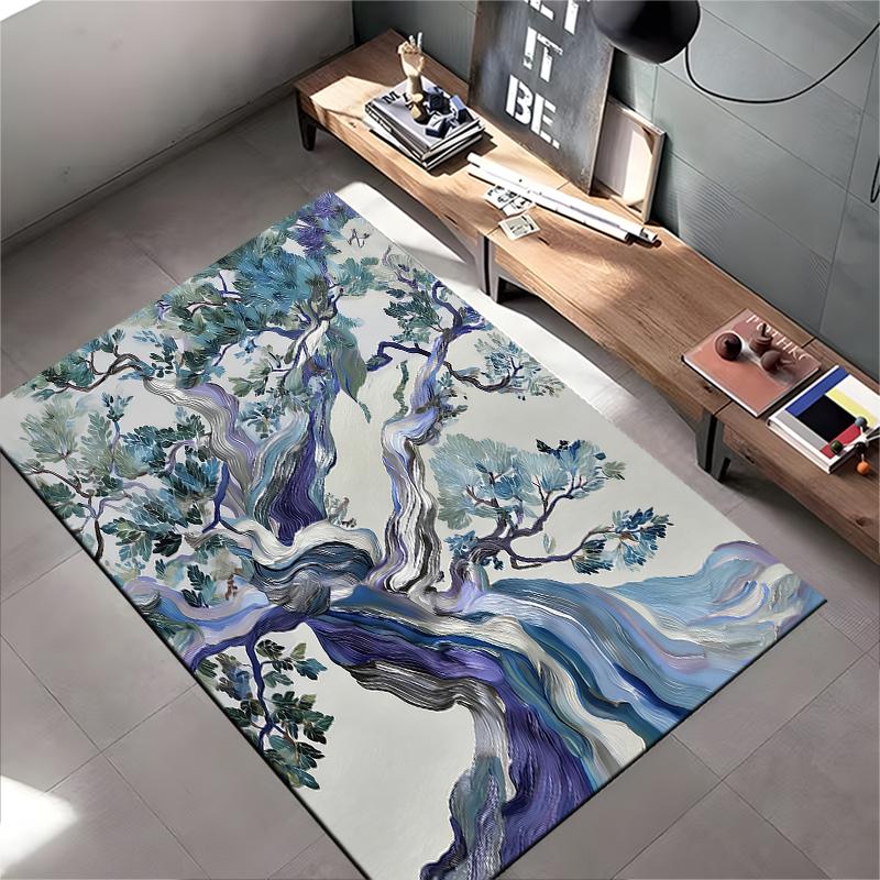Abstract Tree Pattern Living Room Carpet, Blue and Purple Art Design Suitable for Use As an Anti-slip for Living Room Bedroom Sofas