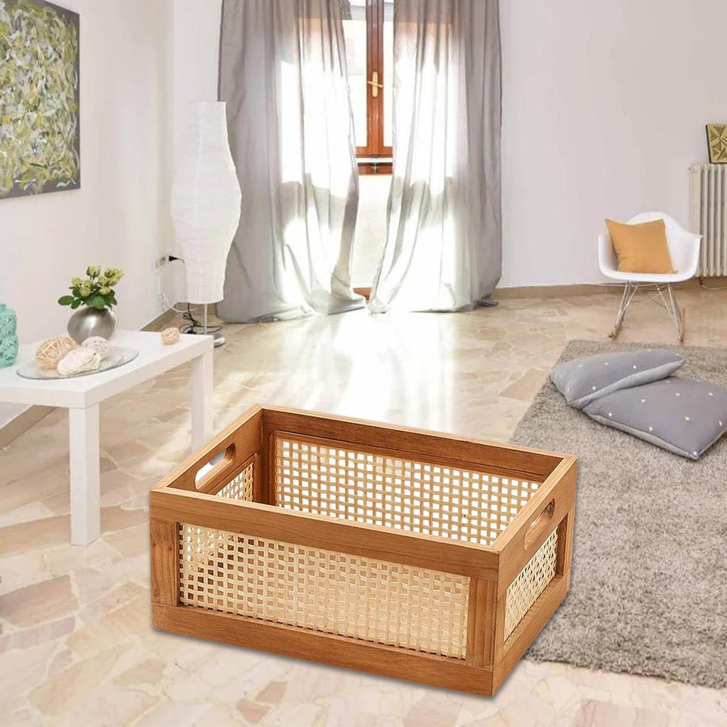 User Friendly Wooden Storage Basket Efficient and Portable Bamboos Woven Organizers for Desk Vanity or Office Supplies