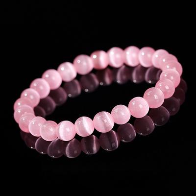 Pink Cat Eye Bracelet Natural Stone Beads Stretch Bracelet for Women Crystal Jewelry