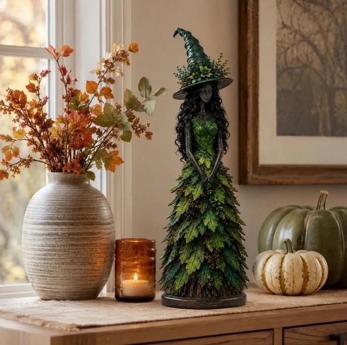 Statua Magica di Strega d'Autunno Statuetta Decorativa Per Decorazione Casa Ufficio