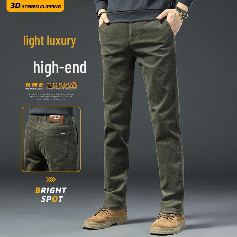 Pantaloni casual de catifea verde militar de înaltă calitate pentru bărbați - Croială dreaptă, largă pentru toamnă/primăvară