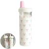 Bottiglia d'acqua rosa con stampa fiocco con coperchio a cannuccia 700 ml Tazza da tè carina Contenitore portatile per latte e succo per attività all'aperto, scuola, viaggi