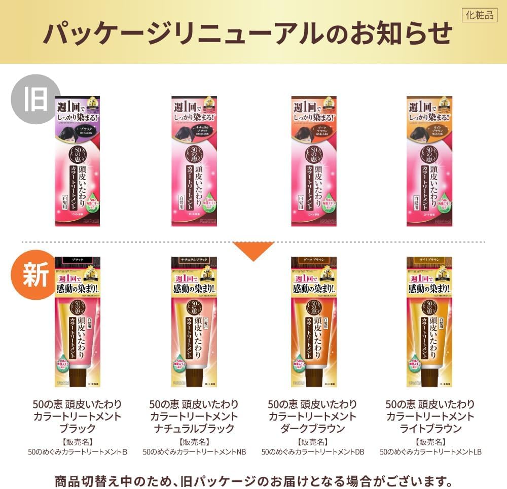 50 no Megumi Scalp Care Color Dark Set of 2 Hair Oxidative Gokujun Sachet Treatment, Brown, (Gray Dye, Dye-Free) + [Product]