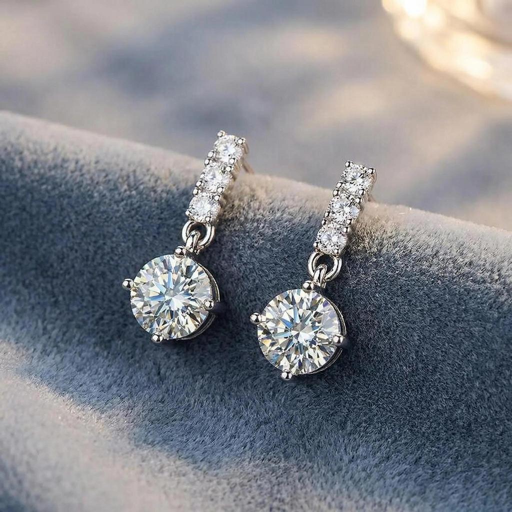 One Carat Moissanite Tassel Earrings with Zirconia, Colorfast, Super Shiny, Internet Celebrity Style, Six-Prong Set