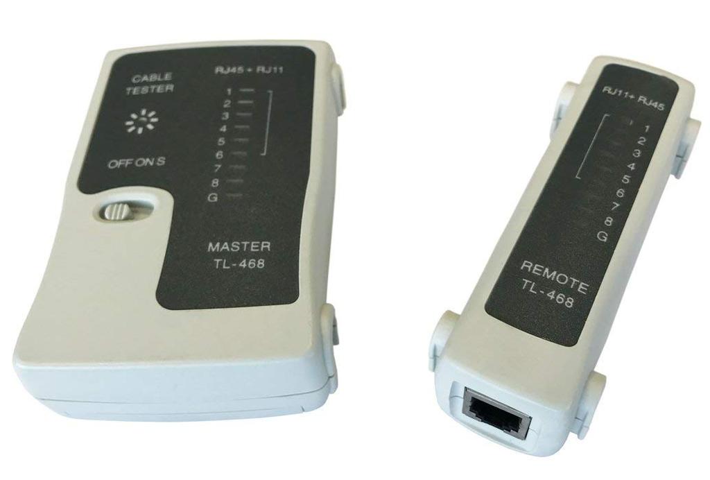 IWISS LAN-kabel Gjør-det-selv-verktøy krympetang LAN-kabelkoblinger én ledning CAT6 oppbevaringspose inkludert sett, (med stripper), tester, (100 stykker,