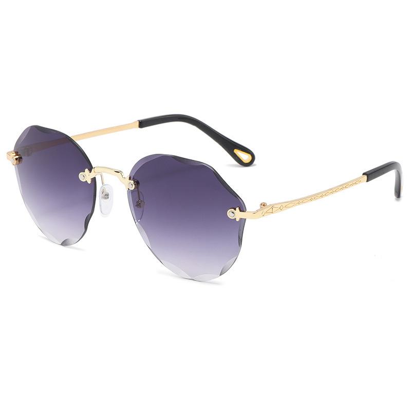 Cross-mirror fashion oval lace sunglasses, trendy metal diamond frameless trimmed women s sunglasses