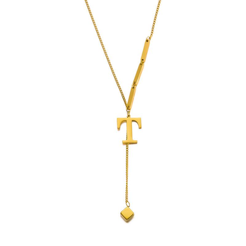 Stainless Steel Letter Necklace with Long Tassel Pendant for Women
