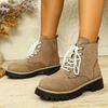 Round Toe Booties 2025 Winter New Lace-up British Style Plus Size Platform Martin Boots for Women