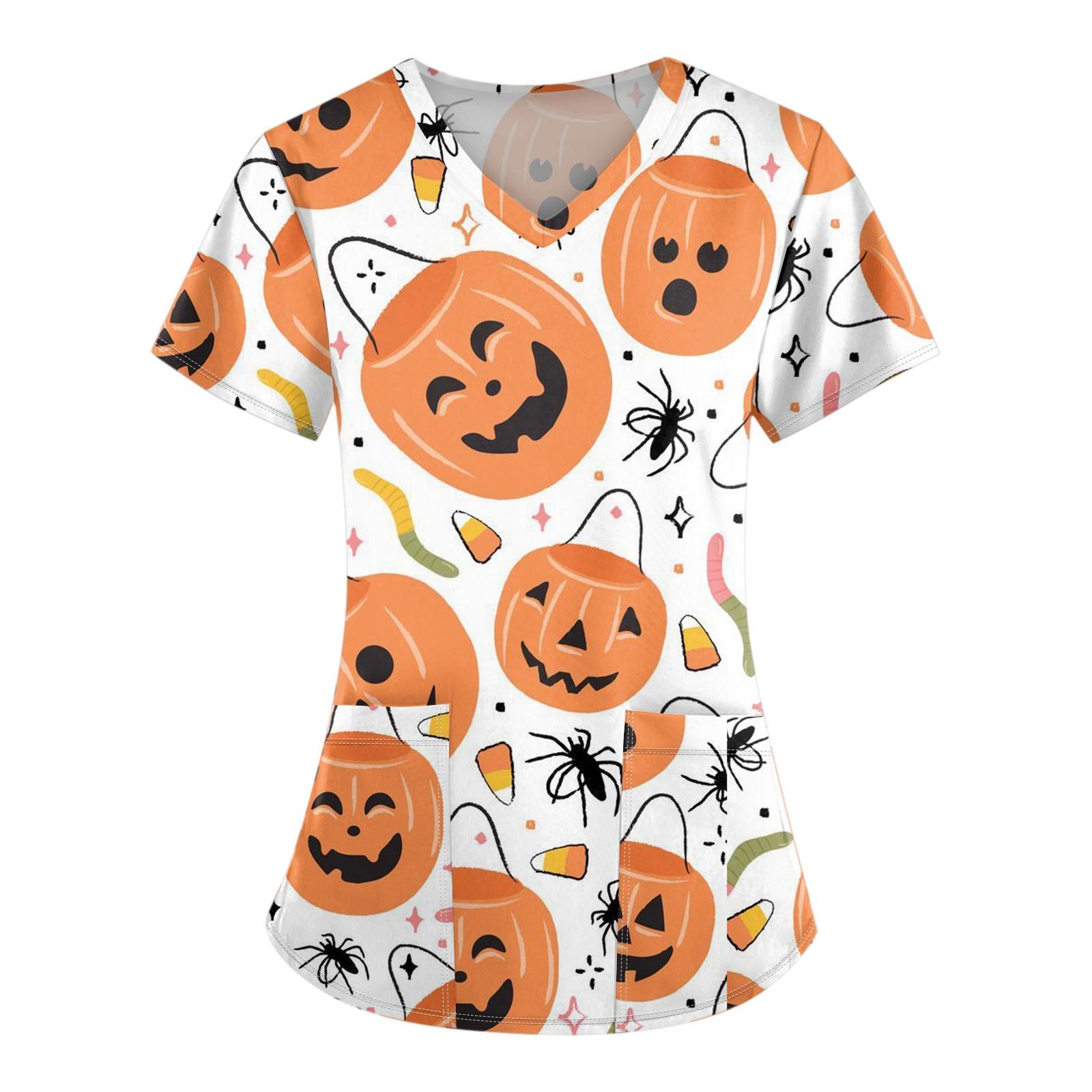 

Женские модные топы с короткими рукавами и V-образным вырезом с принтом, рабочие футболки с карманами XXXXL