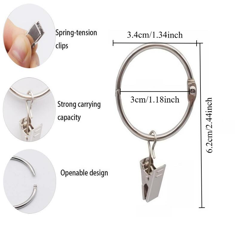 1-20pcs Curtain Rings with Clips Openable Drapery Metal Clip Rustproof Metal Hangers Ring for Windows Rods Decorative Drapery