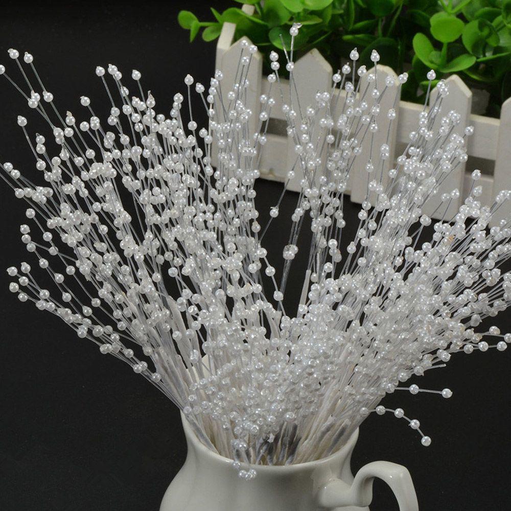 Handmade Wedding Decor White Line Beads White Pearl Beaded Bridal Bouquets 24cm For Bride-to-be Gift Bridal Showers Wedding