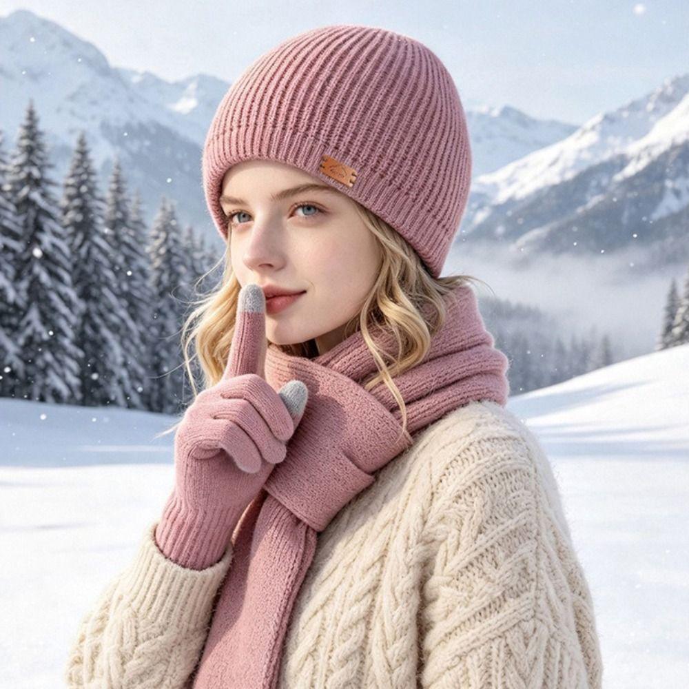 Long Scarf Knit Beanie Hat 3 Piece Set Windproof Beanies Cap Soft Woolen Head Cap  Outdoor Sports