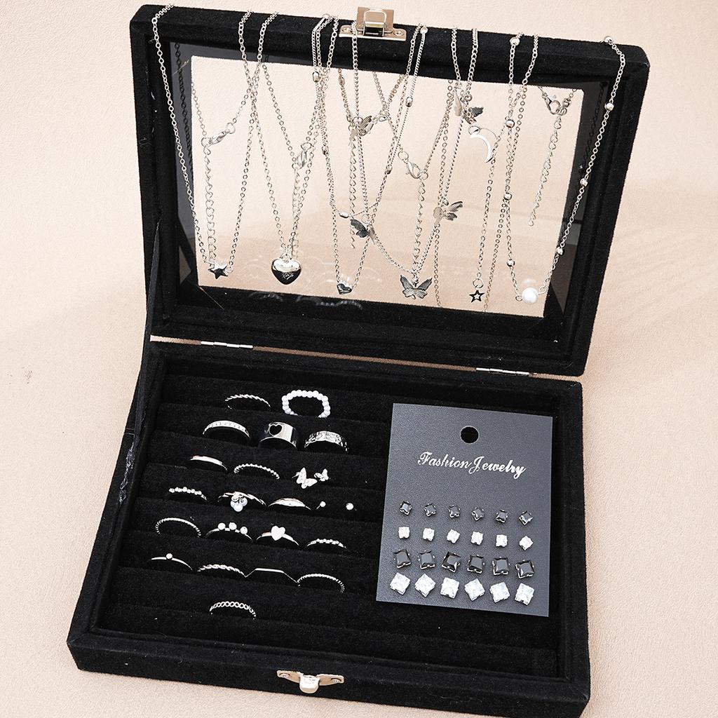 Set di Gioielli Chic Argento 51 Pezzi/Set Per Donna Moda Farfalla Cuore Perla Collane, Orecchini, Anelli, Abbinamento Abiti Quotidiani