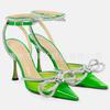 European and American bow rhinestone high-heeled sandals transparent pointed thin heel bag head high-heeled shoes fashionable and versatile customizat
