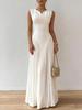 Women Elegant Pleated Midi Dress High Waist A Line Long Dress Slim Fit Casual Party Dress