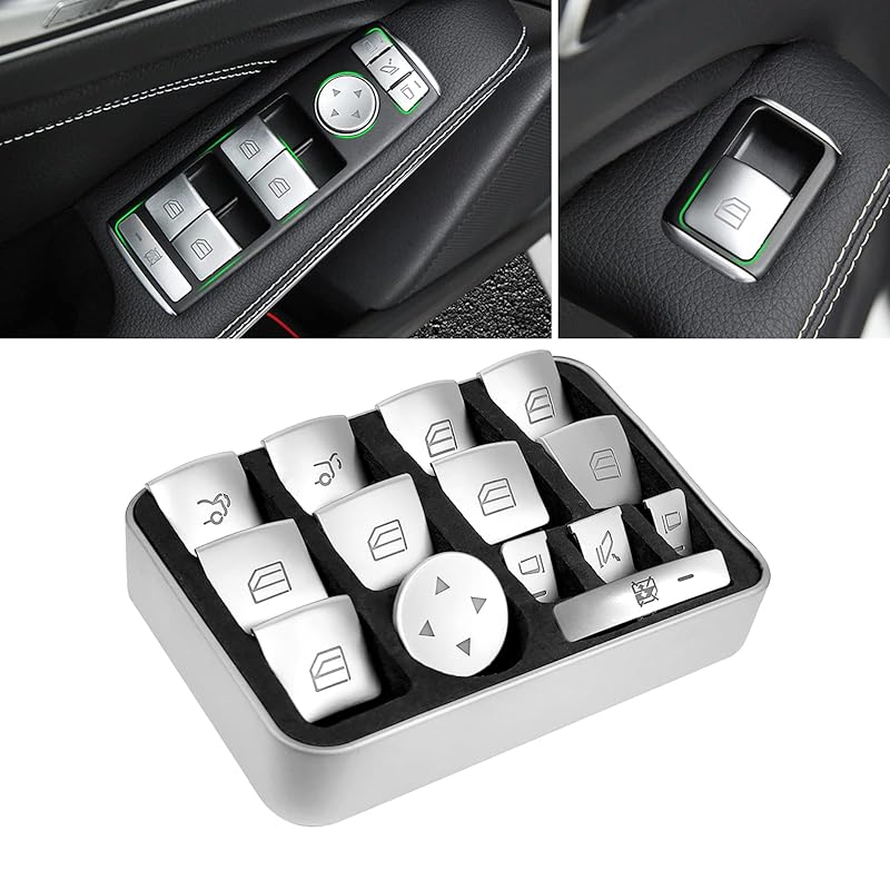 Moonlinks Inner Door Power Window Switch Button Covers Trim Sticker Replacement Compatible With Mercedes Benz A B C E G GLA CLA GLK GL ML GLE Class