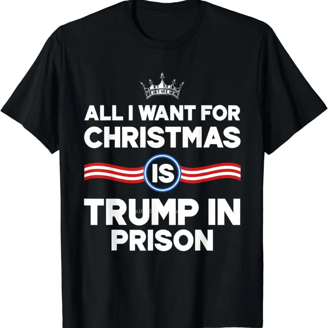 

Футболка «Все, что я хочу на Рождество, это Трамп в тюрьме», забавные топы с короткими рукавами и буквами «Трамп», футболка для мужчин и женщин, футболки S чёрный