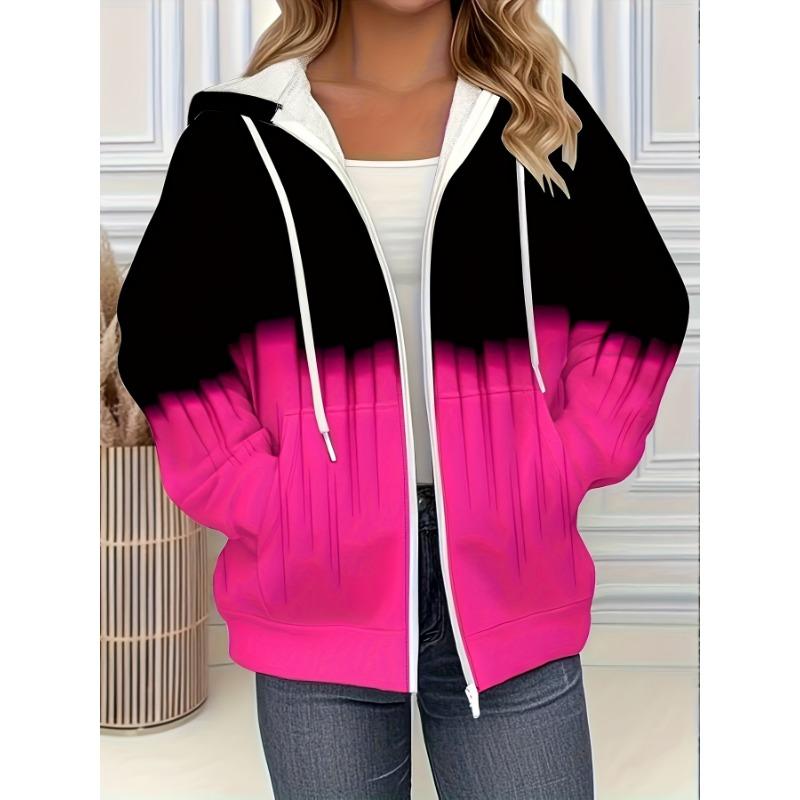 Large Women's Hooded Zipper Hooded Sweatshirt, 3D Gradient Printed Zipper Hooded Sweatshirt, Suitable for Daily and Outdoor Wear