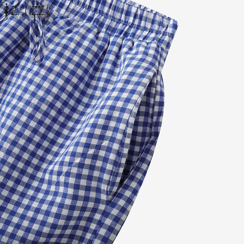 ZANZEA Women Summer Elastic Waist Summer Plaid Print Short Pants