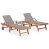 Day and Night - Day and Night Loungers with Table and Cushion 2 Units Solid Teak Wood