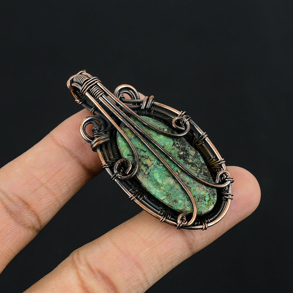 Azurite Malachite Pendant, 999 Copper Wire Wrapped Gemstone Jewelry, Handmade Pendant, For Thanksgiving