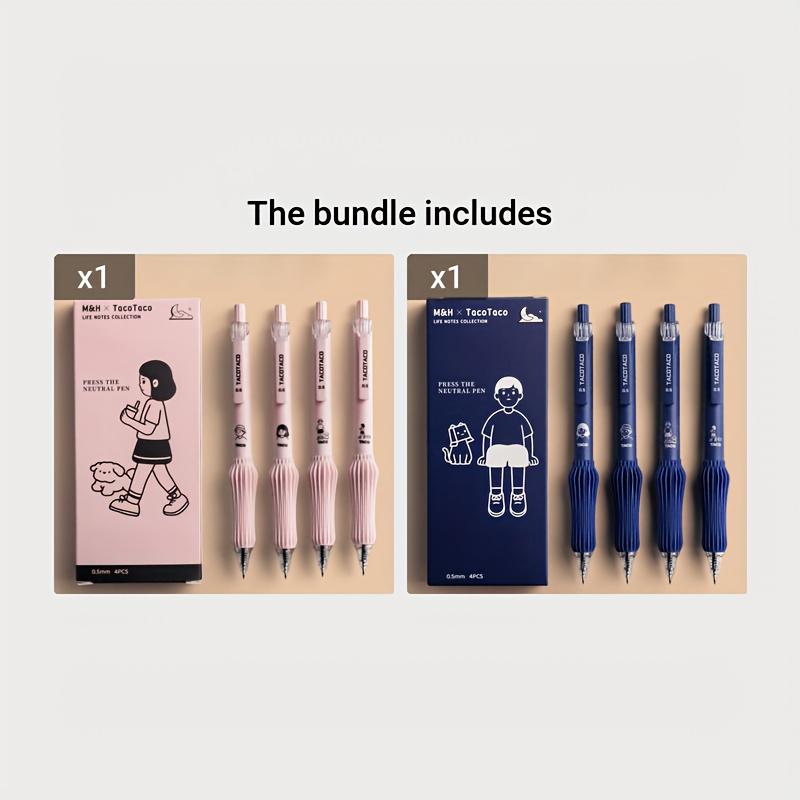 Set of 4 Adorable Retractable Gel Pens with A 0.5Mm Fine Tip, Featuring Quick-Drying Black Ink for Smooth Writing and A Comfortable Grip