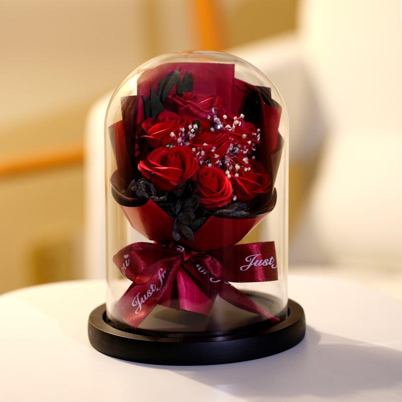 Glass Cover Rose Lantern Qixi Festival Valentine's Day Gift Immortal Bouquet Gypsy Dried Flowers Carnations Teachers' Day