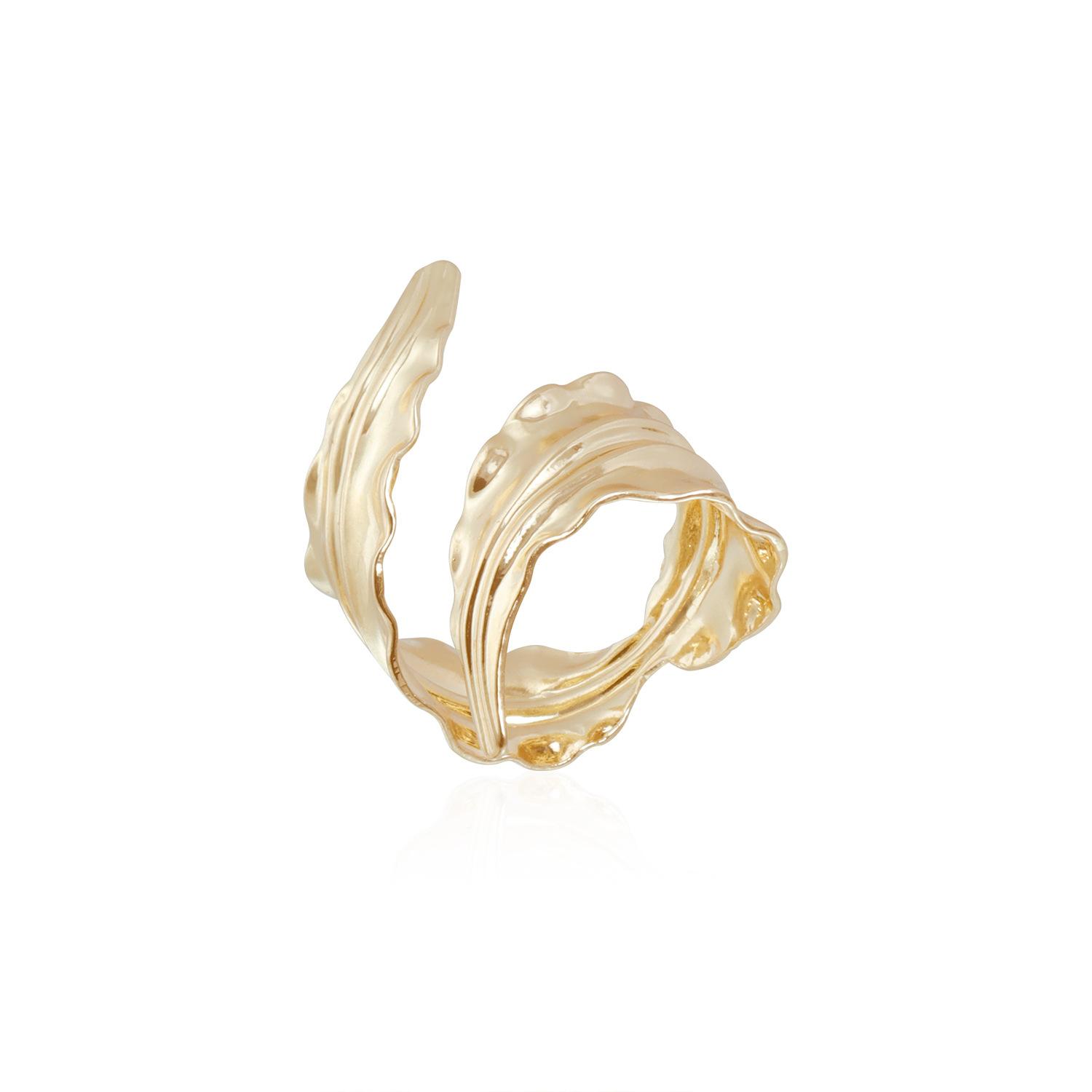 

Jewelry opening leaf adjustable bracelet, personalized exaggerated metal glossy bracelet ring set